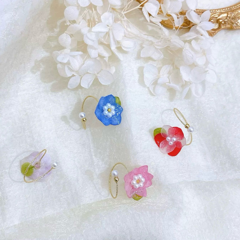 Candy Flower Resin Ring | Handmade Pastel Floral Adjustable Ring, Dopamine Sweet Botanical Jewelry