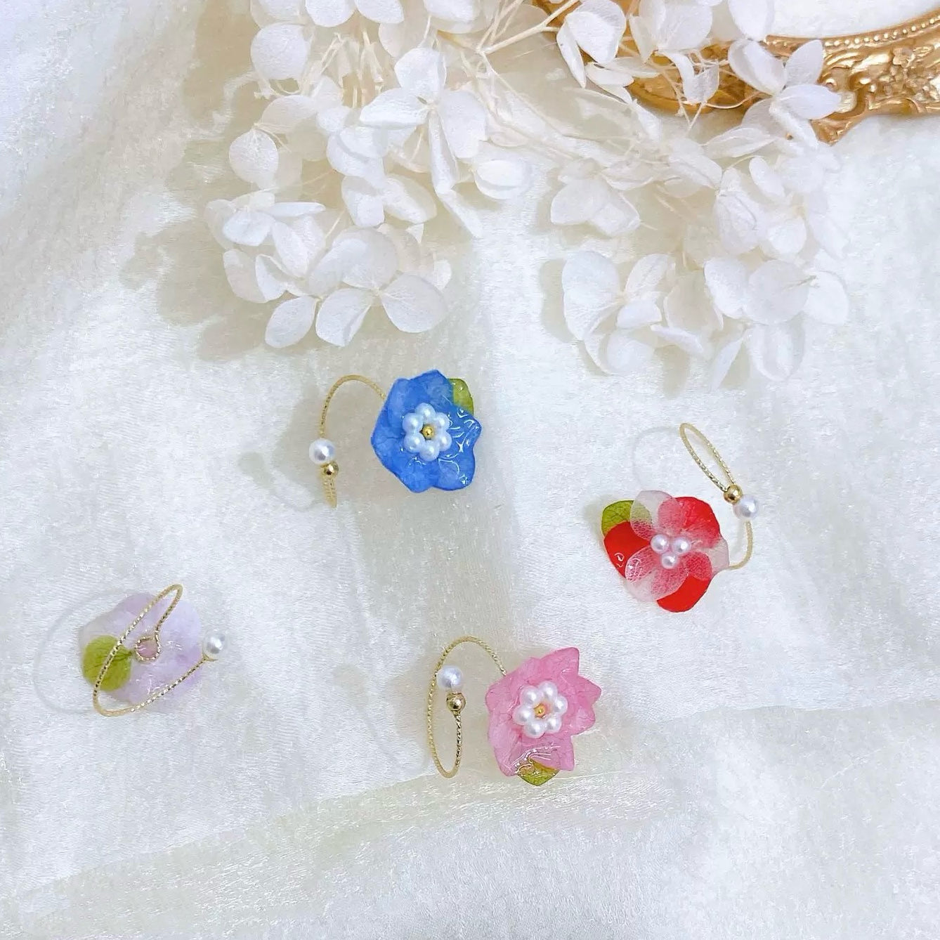 Candy Flower Resin Ring | Handmade Pastel Floral Adjustable Ring, Dopamine Sweet Botanical Jewelry