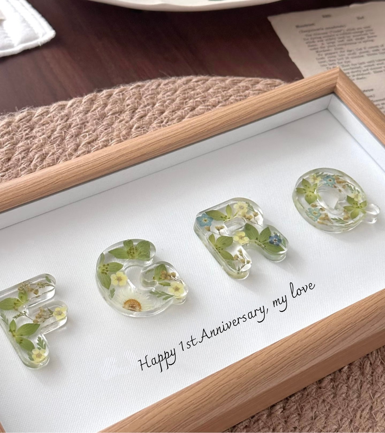 Personalized Resin Letter Frame with Real Flowers