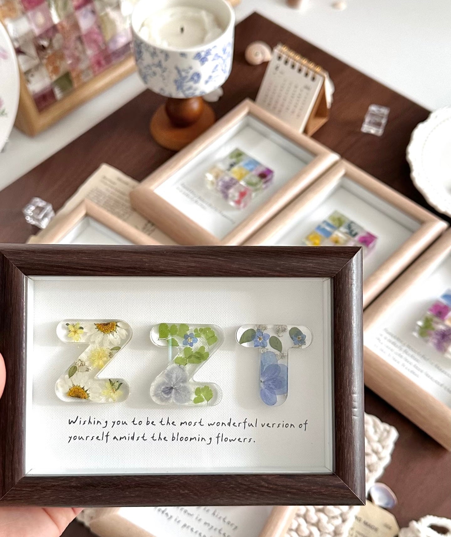 Personalized Resin Letter Frame with Real Flowers