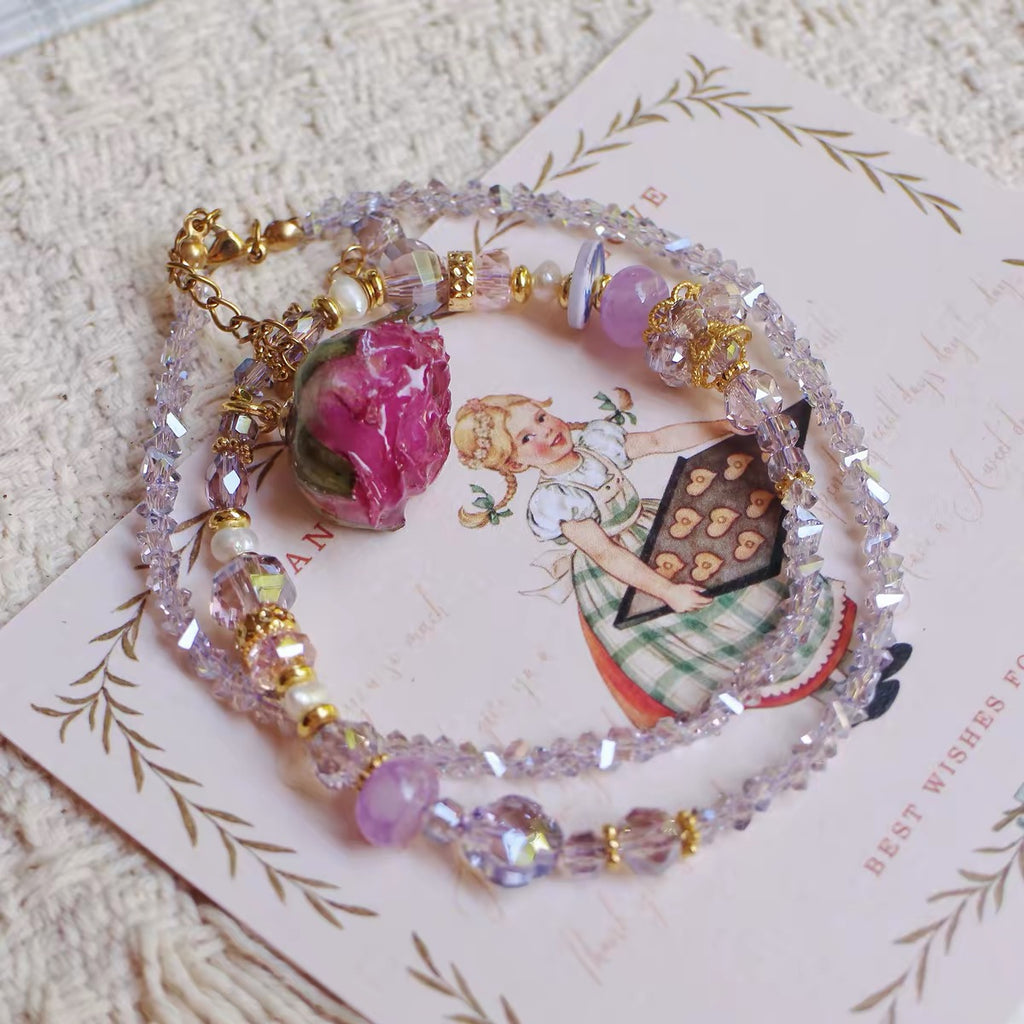 Garden Vacation- Lavender Rose Necklace