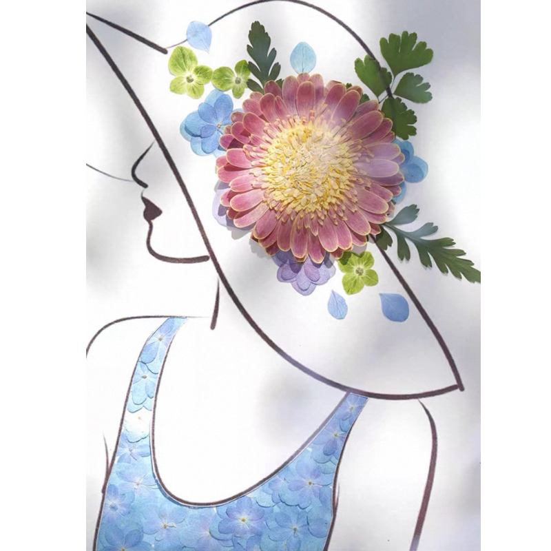 Miss Flower Sunny — Original Pressed Flower Portrait Art