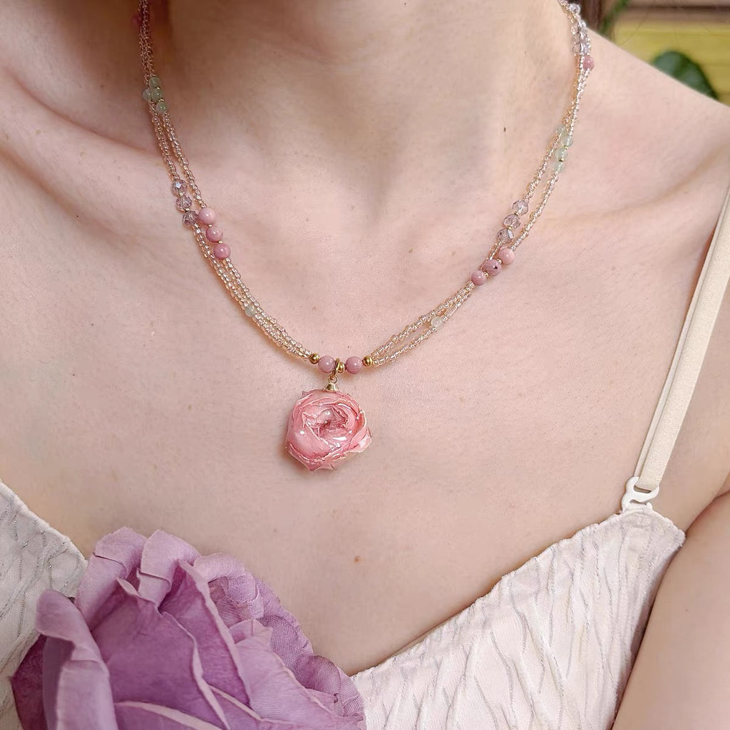 Garden Vacation- Lavender Rose Necklace