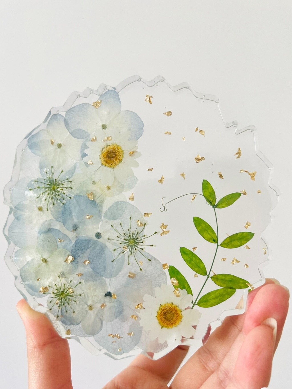 Somewhere in a Dream —Pressed Flower Coaster with Wooden Stand