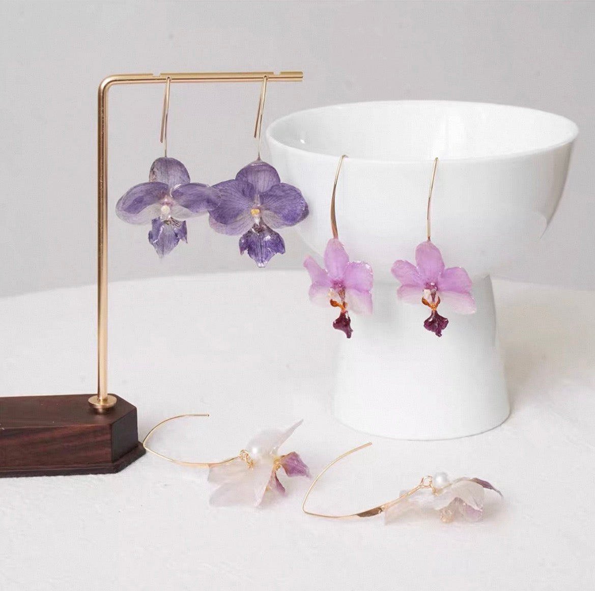 Evening Bloom — Orchid Drop Earrings(Set of 2)