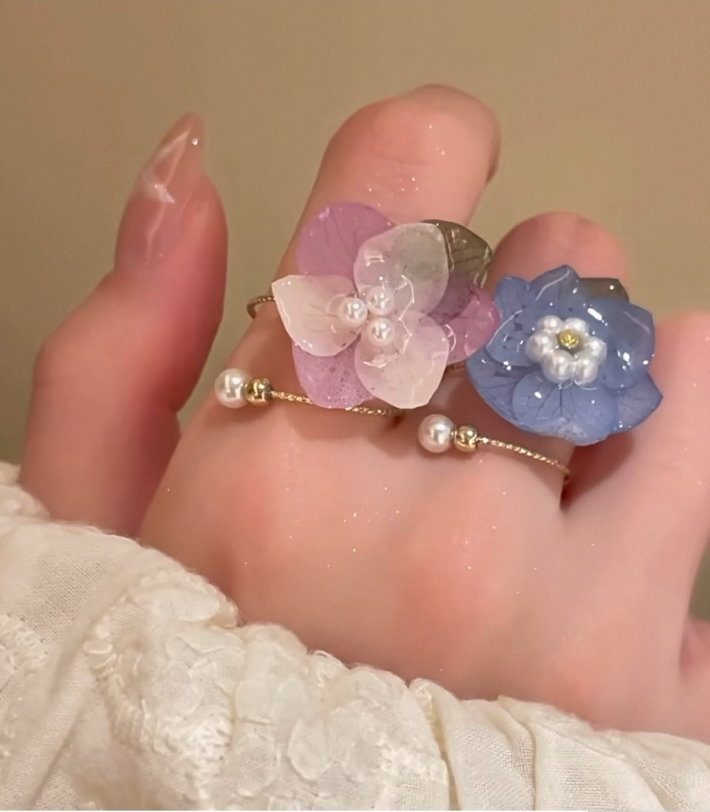Candy Flower Resin Ring | Handmade Pastel Floral Adjustable Ring, Dopamine Sweet Botanical Jewelry
