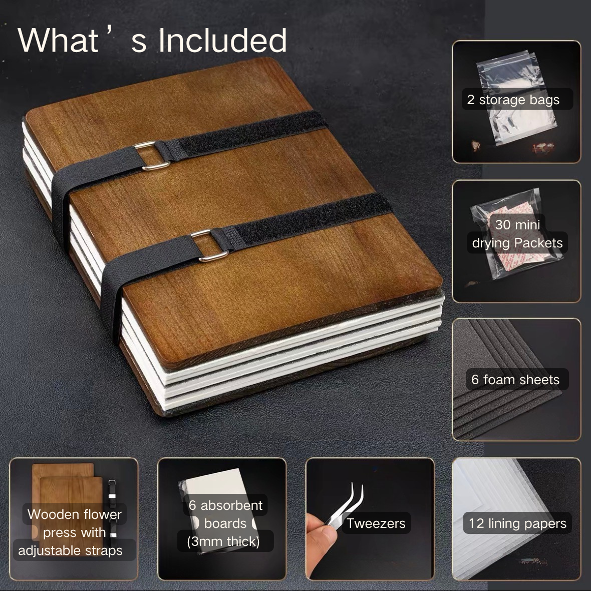 Real Wooden Flower Press Kit – Upgraded Absorbent Press for Flowers & Leaves, DIY Botanical Craft Kit for Journaling & Resin Art