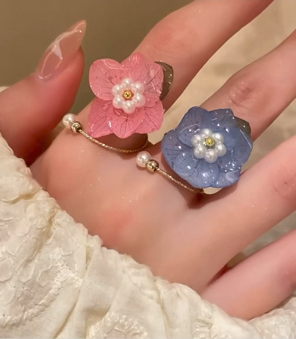 Candy Flower Resin Ring | Handmade Pastel Floral Adjustable Ring, Dopamine Sweet Botanical Jewelry