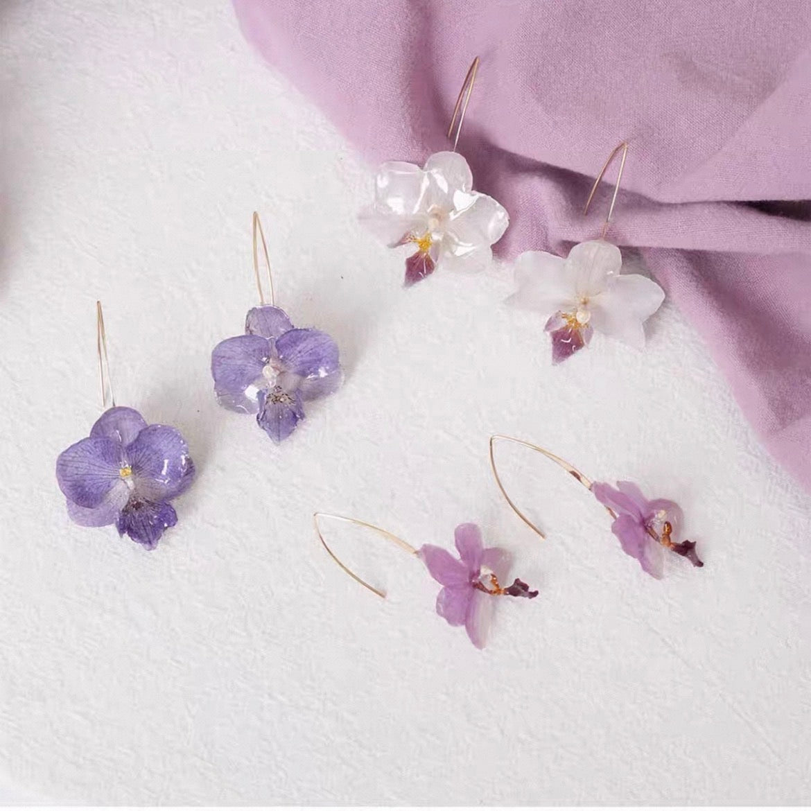 Evening Bloom — Orchid Drop Earrings(Set of 2)