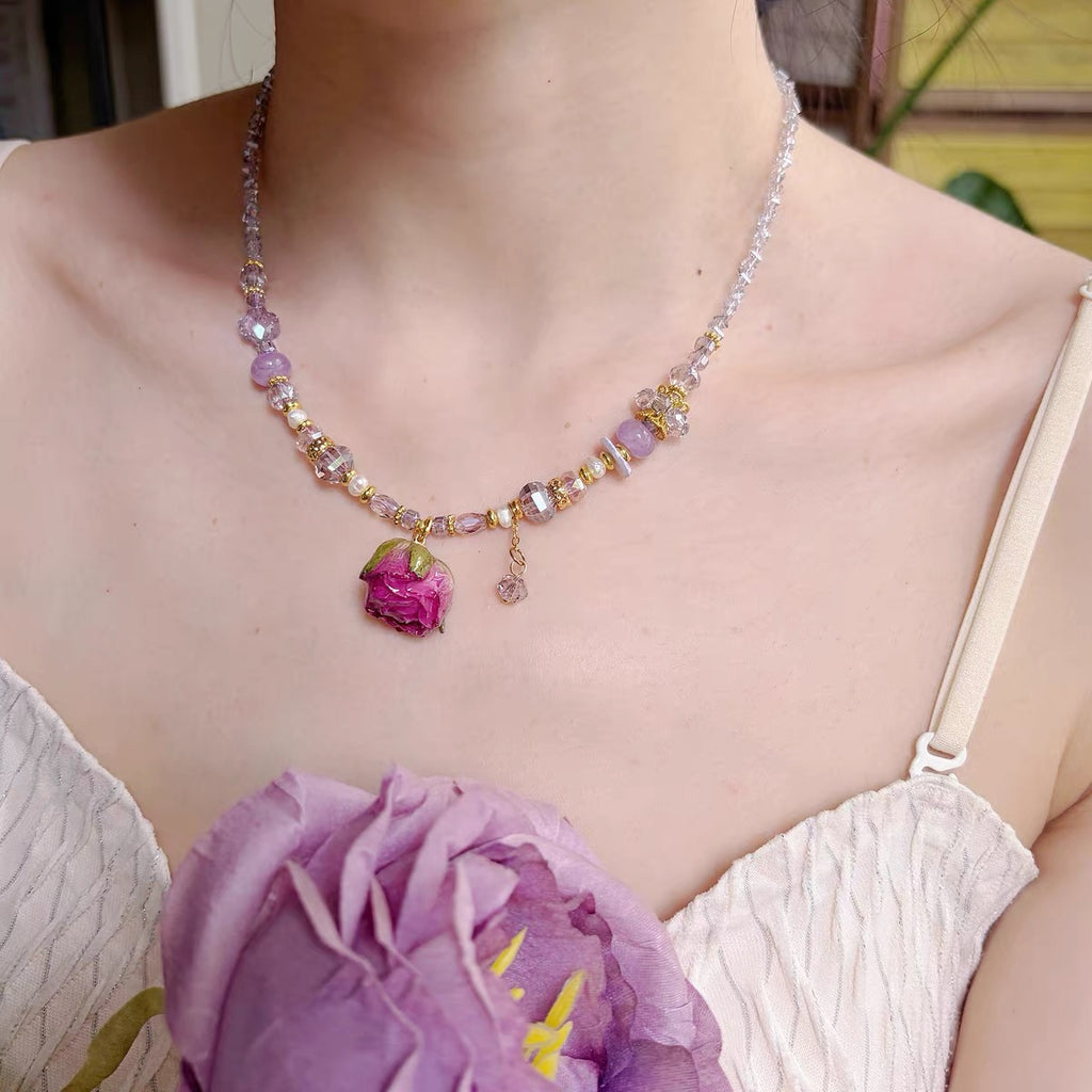 Garden Vacation- Lavender Rose Necklace