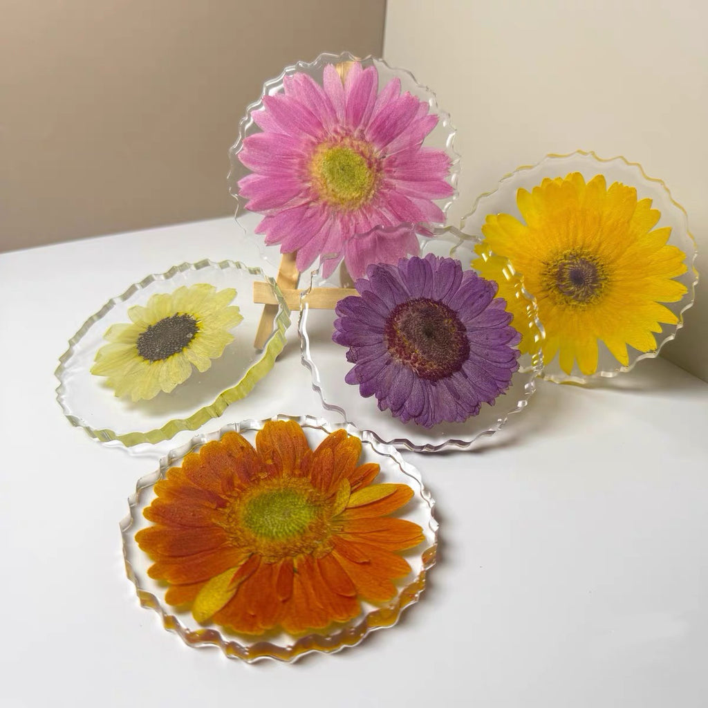 Sunlit Bloom — Gerbera Resin Coaster