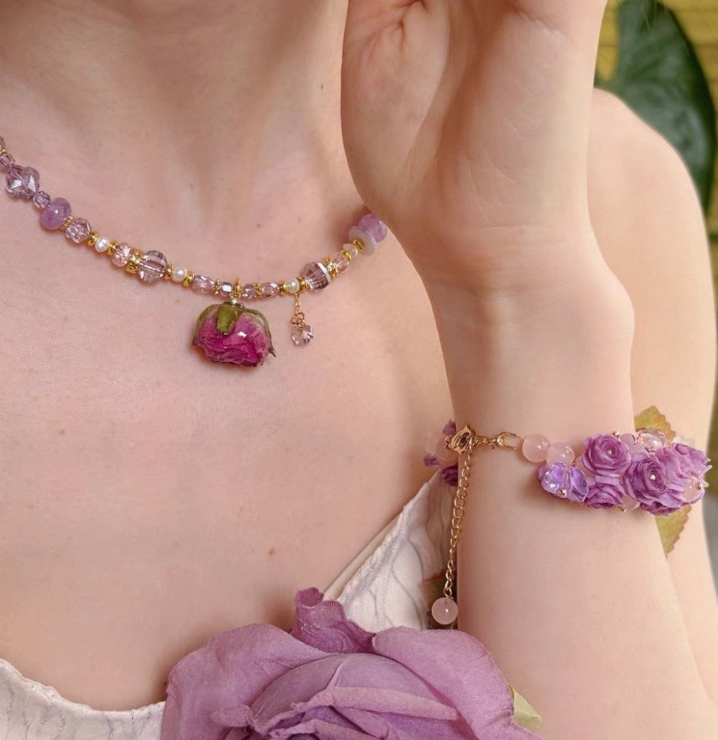 Garden Vacation- Lavender Rose Necklace