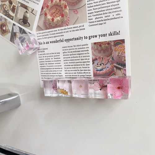 Handmade cube magnets with real dried flowers on fridge