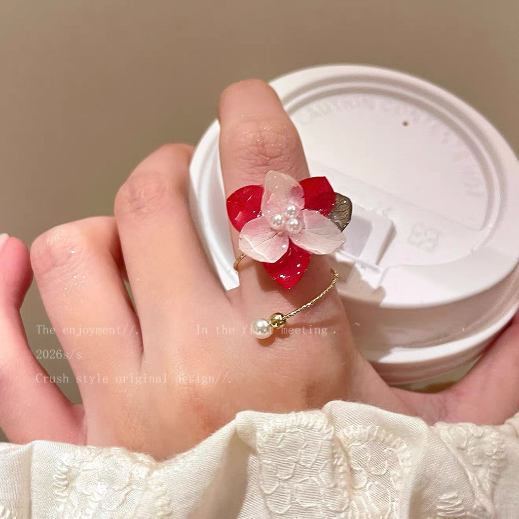 Candy Flower Resin Ring | Handmade Pastel Floral Adjustable Ring, Dopamine Sweet Botanical Jewelry