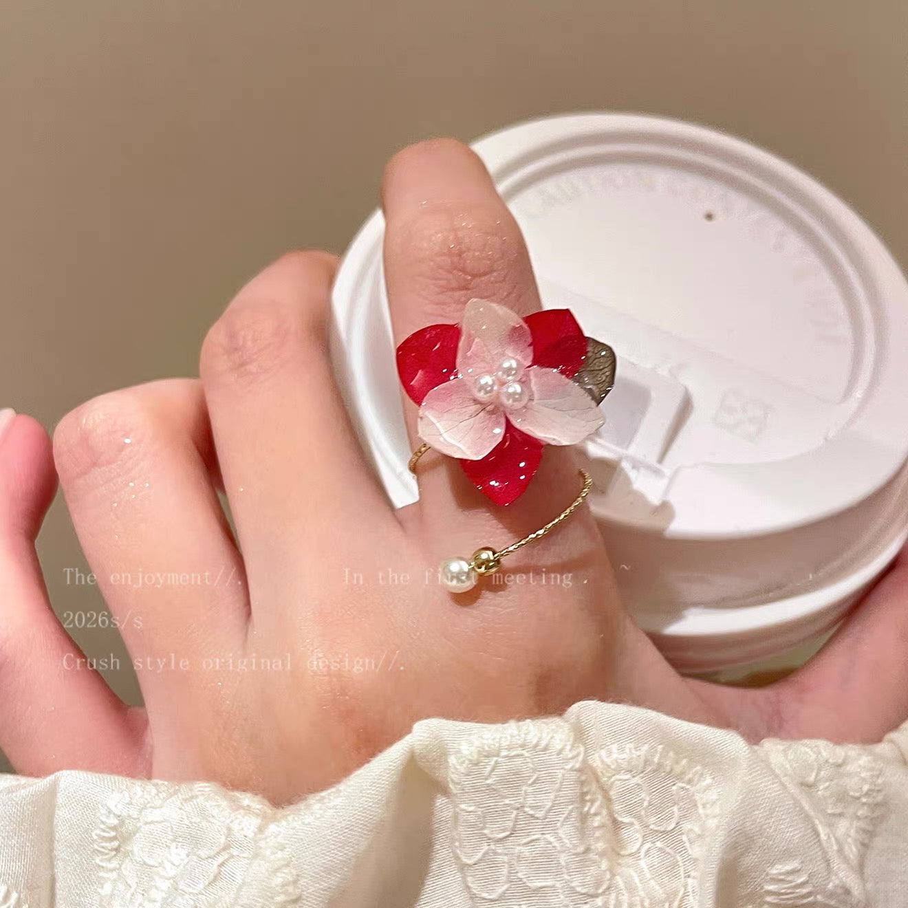 Candy Flower Resin Ring | Handmade Pastel Floral Adjustable Ring, Dopamine Sweet Botanical Jewelry