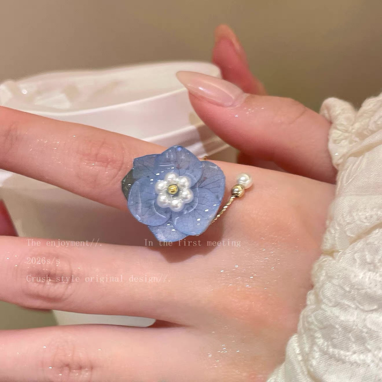 Candy Flower Resin Ring | Handmade Pastel Floral Adjustable Ring, Dopamine Sweet Botanical Jewelry