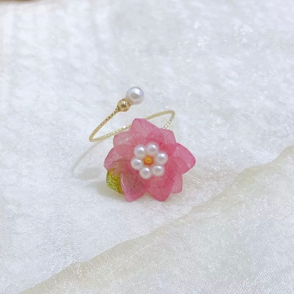 Candy Flower Resin Ring | Handmade Pastel Floral Adjustable Ring, Dopamine Sweet Botanical Jewelry