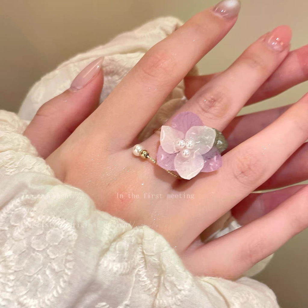 Candy Flower Resin Ring | Handmade Pastel Floral Adjustable Ring, Dopamine Sweet Botanical Jewelry